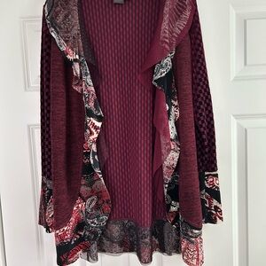 Elegant Designer Burgundy Patterned Women's Cover with Sheer Trim. L
